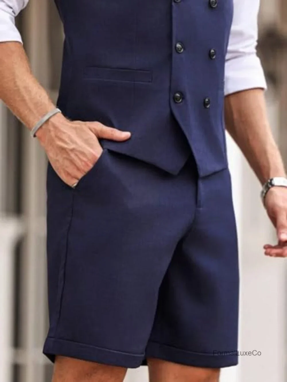 Men's 2-Piece Slim Fit Summer Suit Set Shorts Tuxedo Vest Polyester